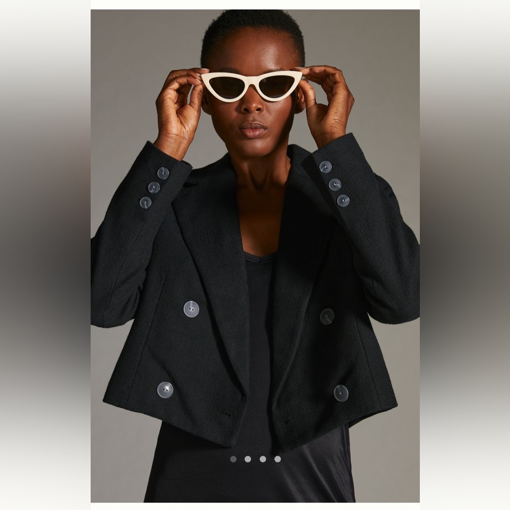 Anthropologie Maeve Cropped Double Breasted Black Jacket Blazer Size XS (0-2)